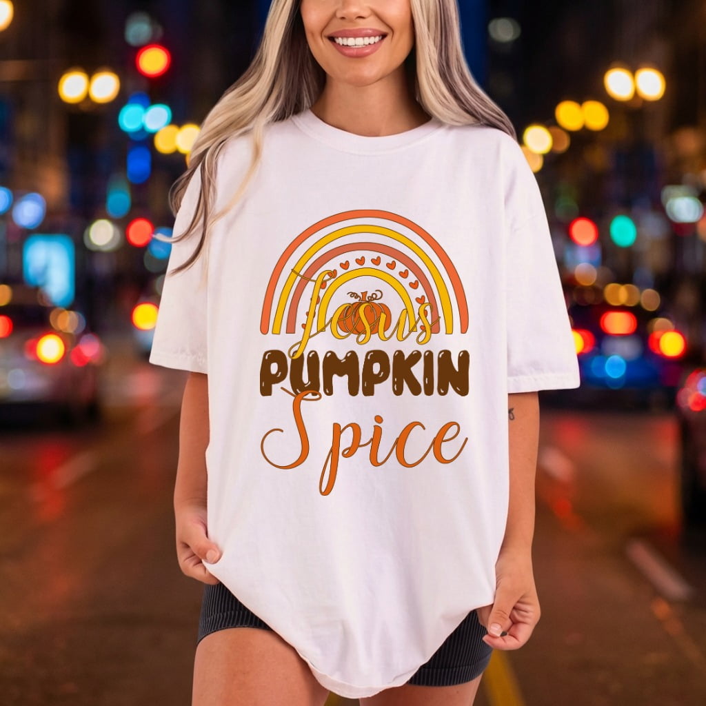 Jesus Pumpkin Spice Rainbow Faith Thanksgiving Ready to Press DTF Transfer for Dtf