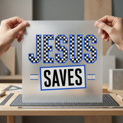 Jesus Saves Checkered Retro Christian Faith Ready to Press DTF Transfer for Dtf