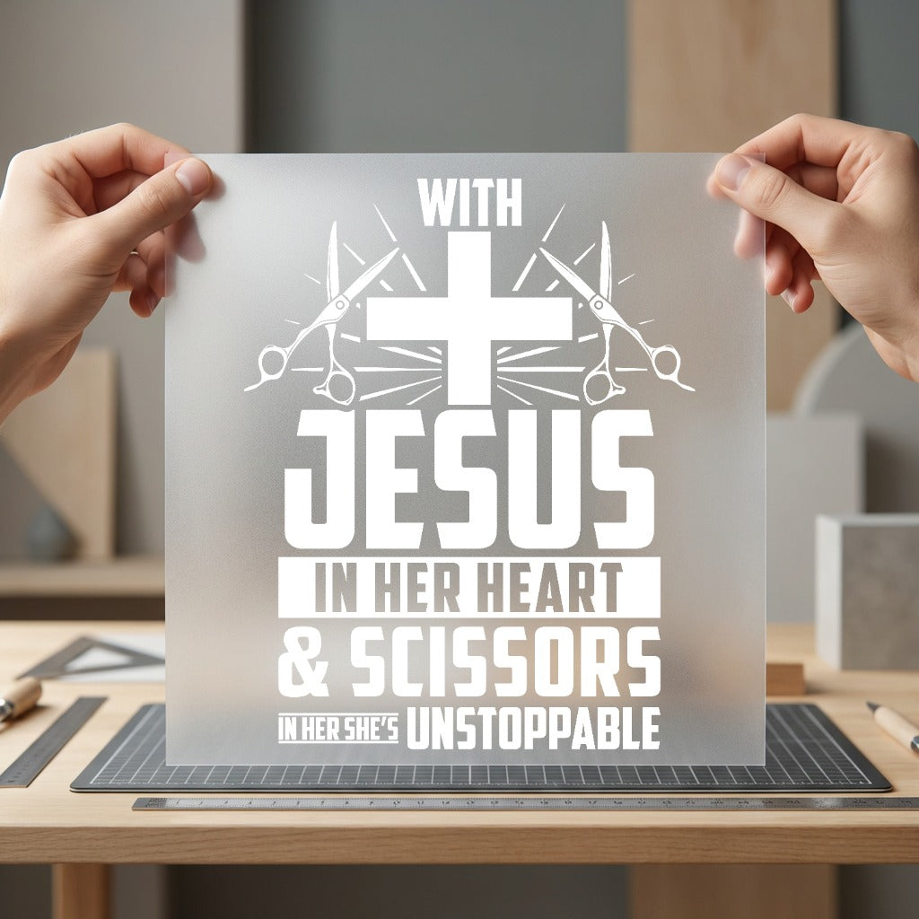 Jesus Scissors Stylist Diy Christian Faith Ready to Press DTF Transfer for Dtf