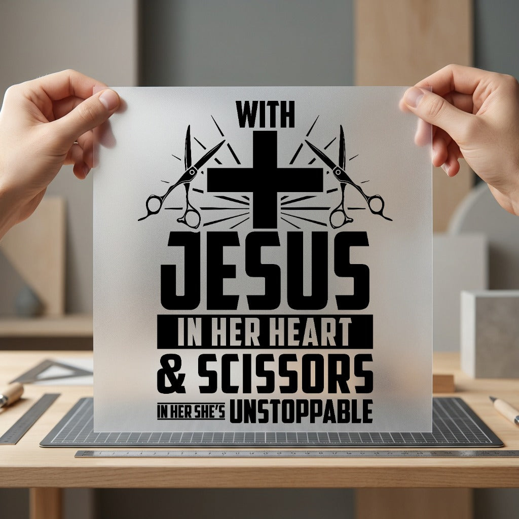 Jesus Scissors Stylist Diy Christian Faith Ready to Press DTF Transfer for Dtf
