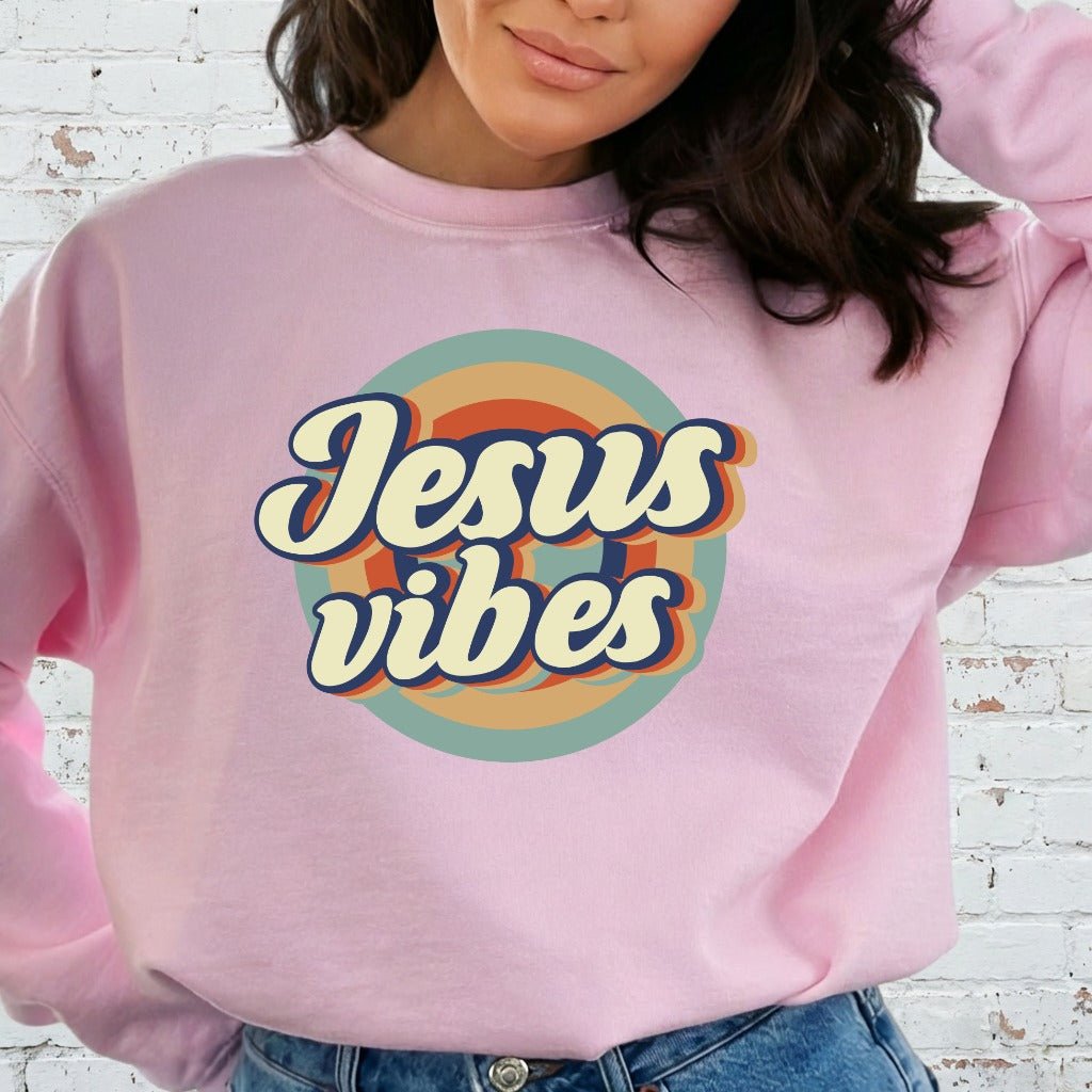Jesus Vibes | Retro Faith & Spiritual Crewneck Sweatshirt - Luckets.com