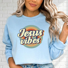 Jesus Vibes | Retro Faith & Spiritual Crewneck Sweatshirt - Luckets.com