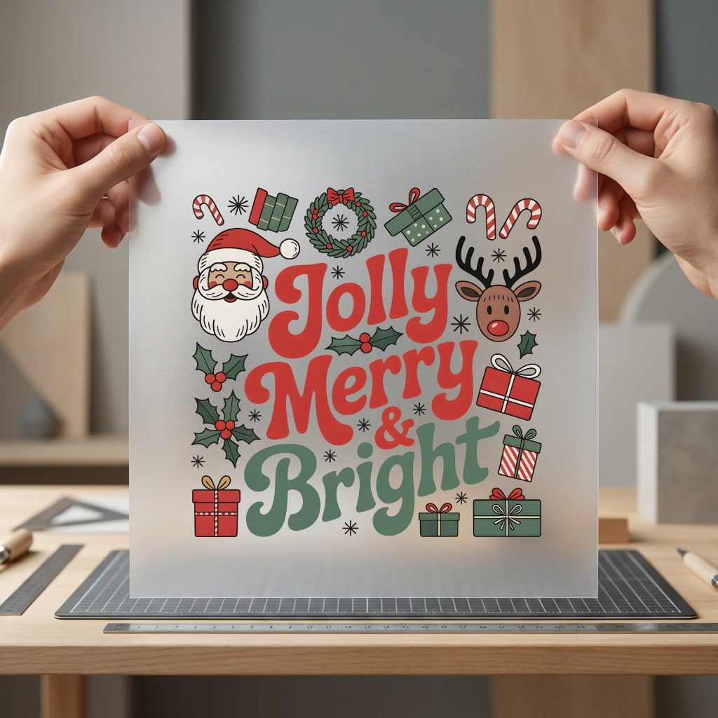 Jolly Merry Bright Retro Christmas Retro Ready to Press DTF Transfer for Dtf