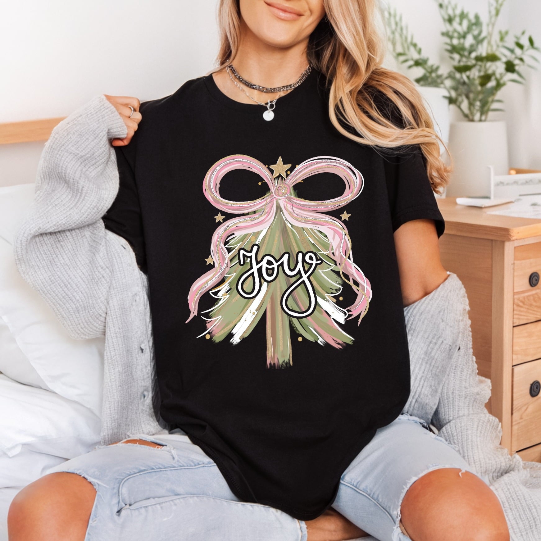 Joy Christmas Tree Brushstroke Christmas Aesthetic Ready to Press DTF Transfer for Dtf