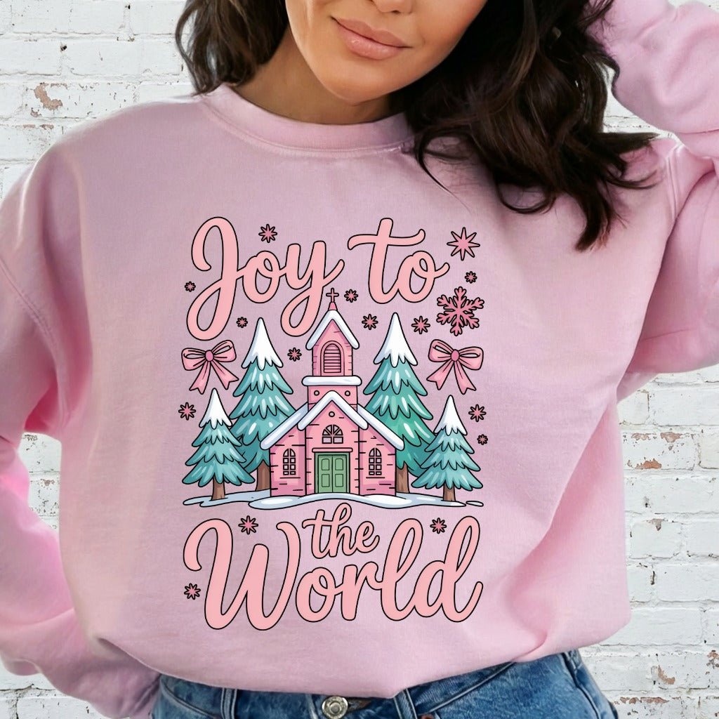Joy to the World | Winter Church & Evergreen Sweatshirt - Luckets.com