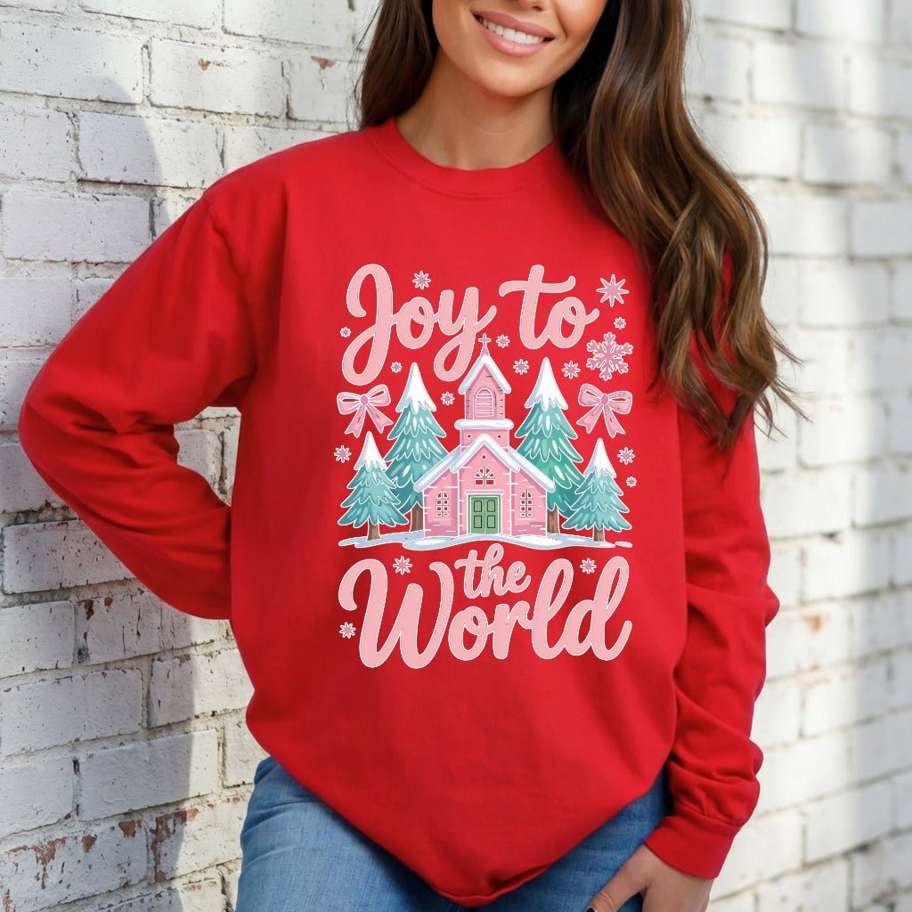 Joy to the World | Winter Church & Evergreen Sweatshirt - Luckets.com