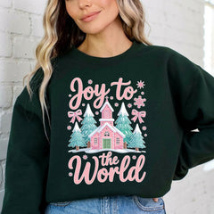 Joy to the World | Winter Church & Evergreen Sweatshirt - Luckets.com
