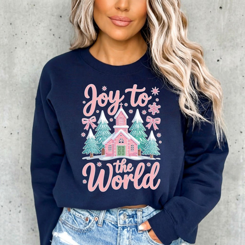Joy to the World | Winter Church & Evergreen Sweatshirt - Luckets.com