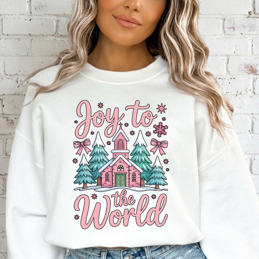 Joy to the World | Winter Church & Evergreen Sweatshirt - Luckets.com