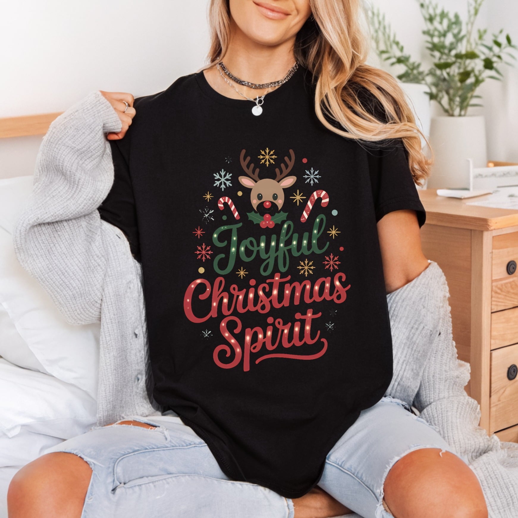 Joyful Christmas Spirit Reindeer Christmas Ready to Press DTF Transfer for Dtf