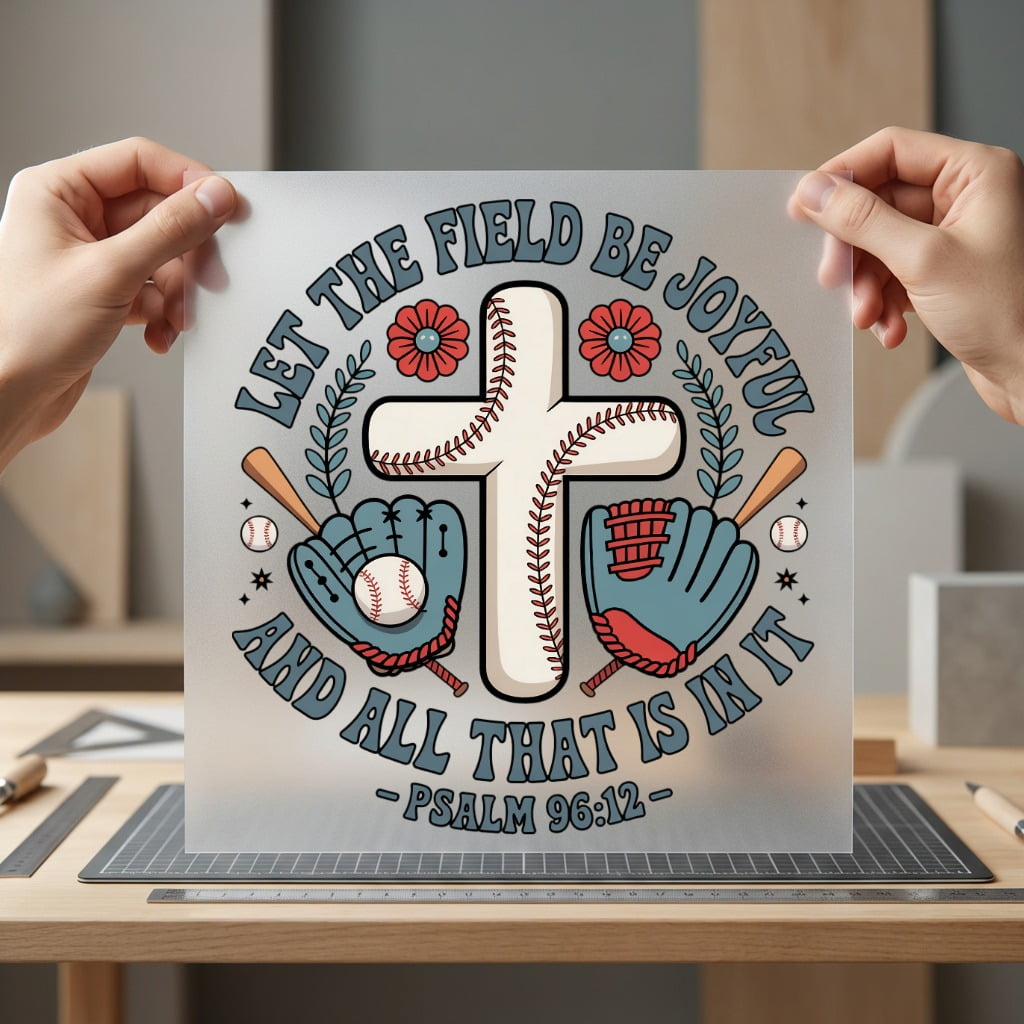 Joyful Field Baseball Cross Faith Bible Ready to Press DTF Transfer for Dtf