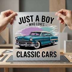 Just Boy Who Loves Dad Vintage Ready to Press DTF Transfer for Dtf