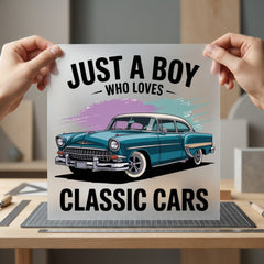 Just Boy Who Loves Dad Vintage Ready to Press DTF Transfer for Dtf