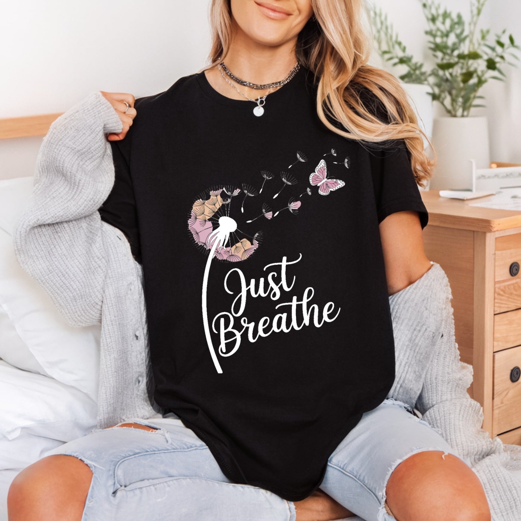 Just Breathe Dandelion Calm Butterfly Ready to Press DTF Transfer for Dtf