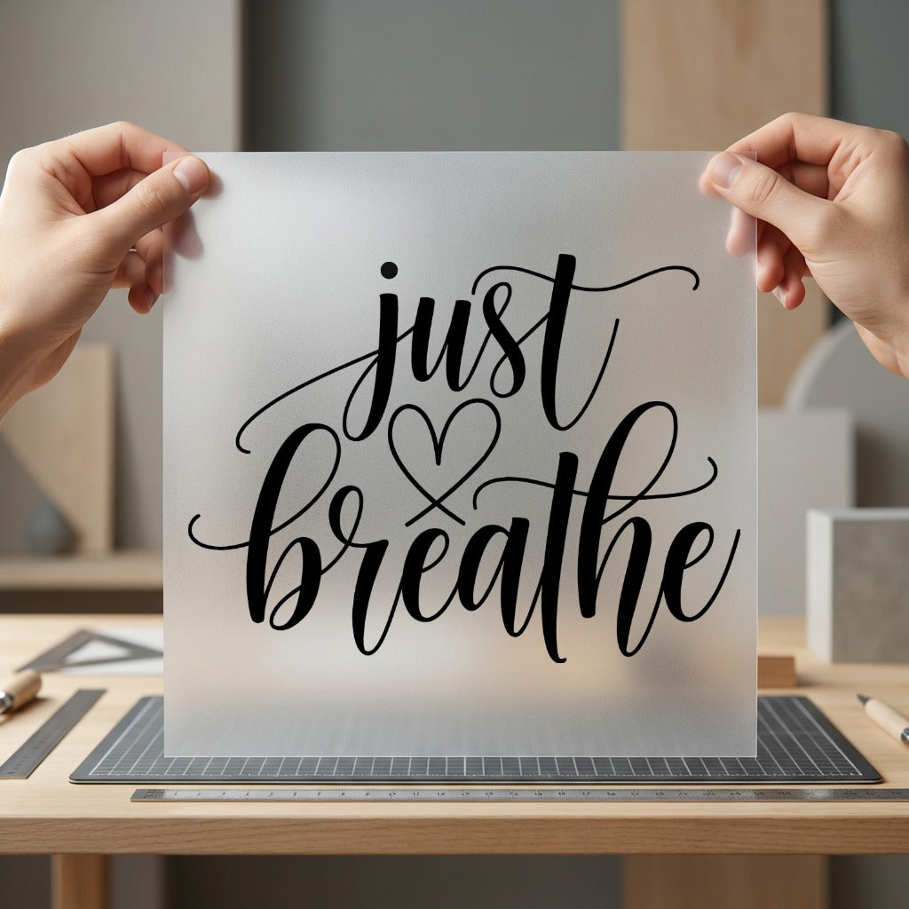Just Breathe Script Heart Aesthetic Ready to Press DTF Transfer for Dtf