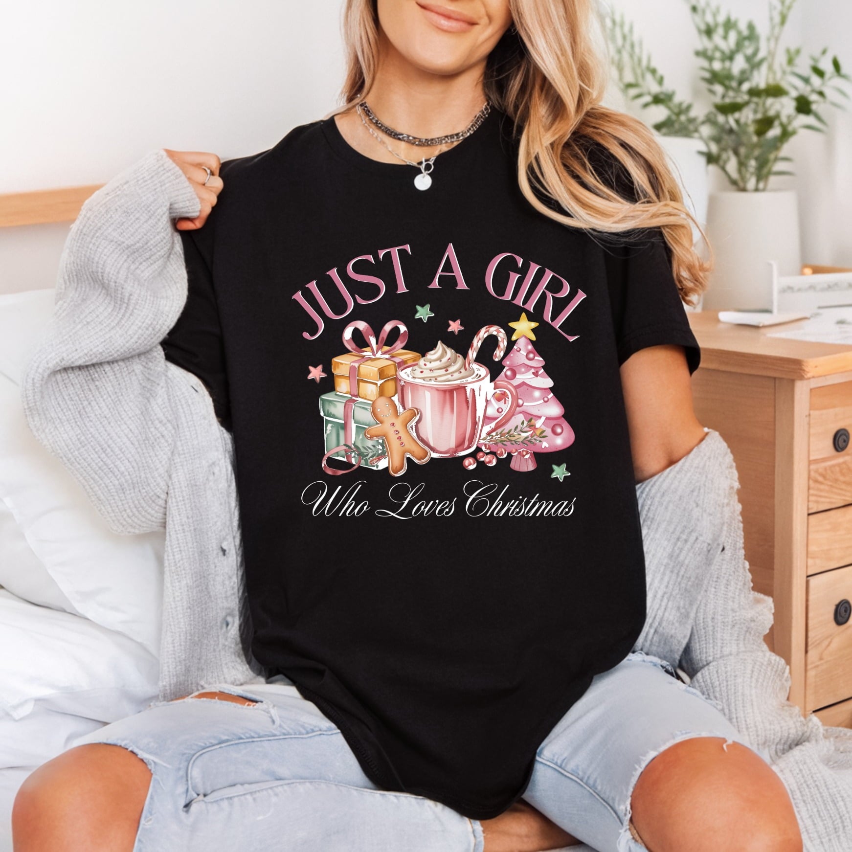 Just Girl Who Loves Christmas Aesthetic Ready to Press DTF Transfer for Dtf