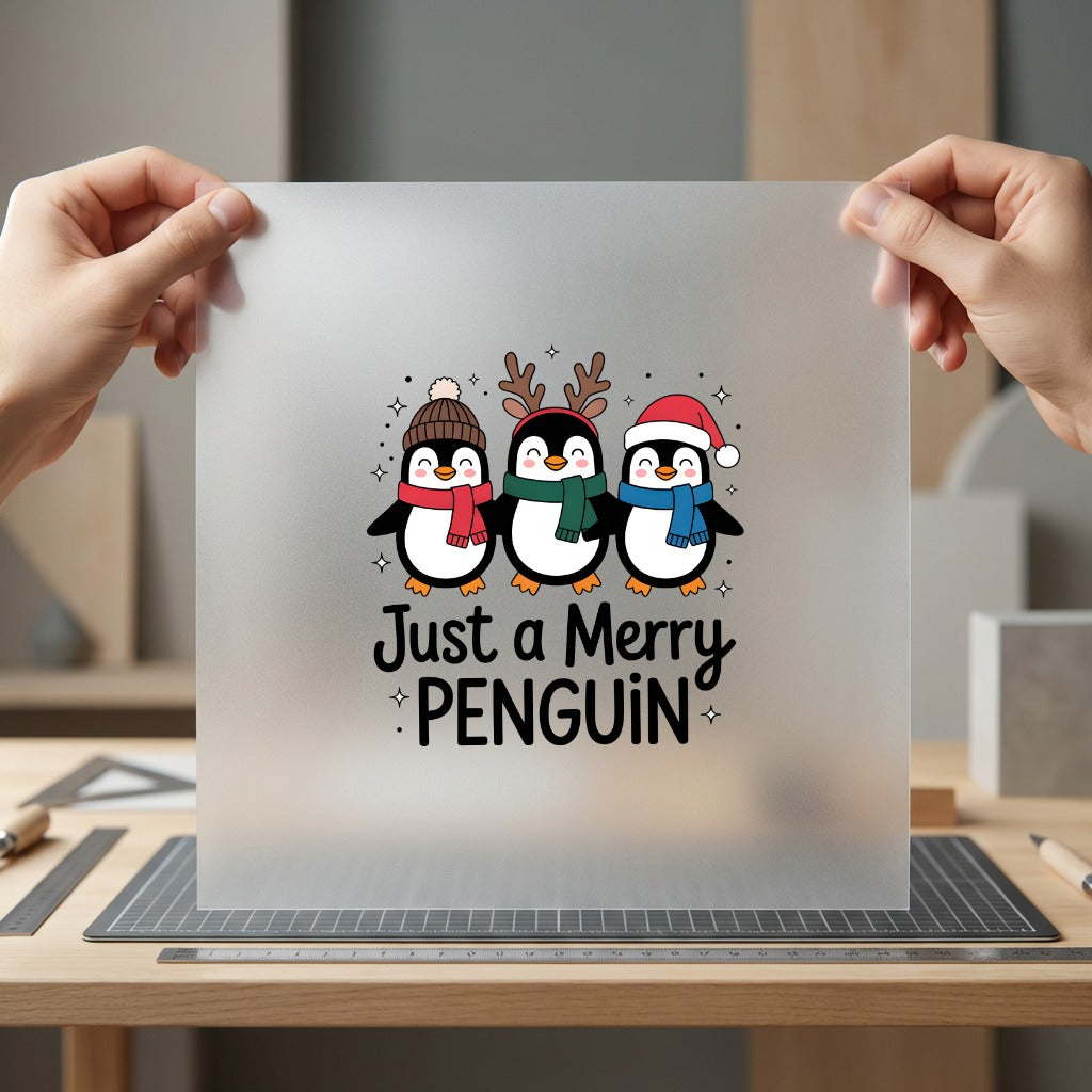 Just Merry Penguin Trio Christmas Winter Ready to Press DTF Transfer for Dtf