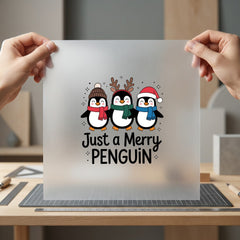 Just Merry Penguin Trio Christmas Winter Ready to Press DTF Transfer for Dtf