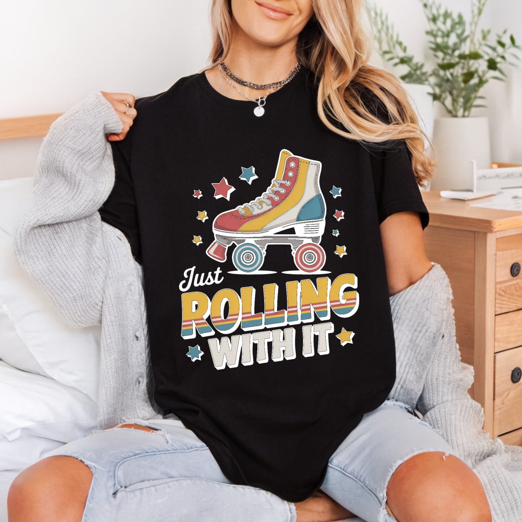 Just Rolling Retro Roller Vintage Retro Ready to Press DTF Transfer for Dtf