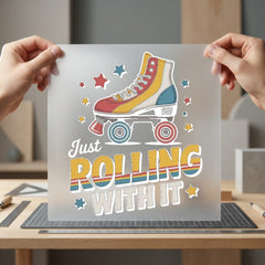 Just Rolling Retro Roller Vintage Retro Ready to Press DTF Transfer for Dtf