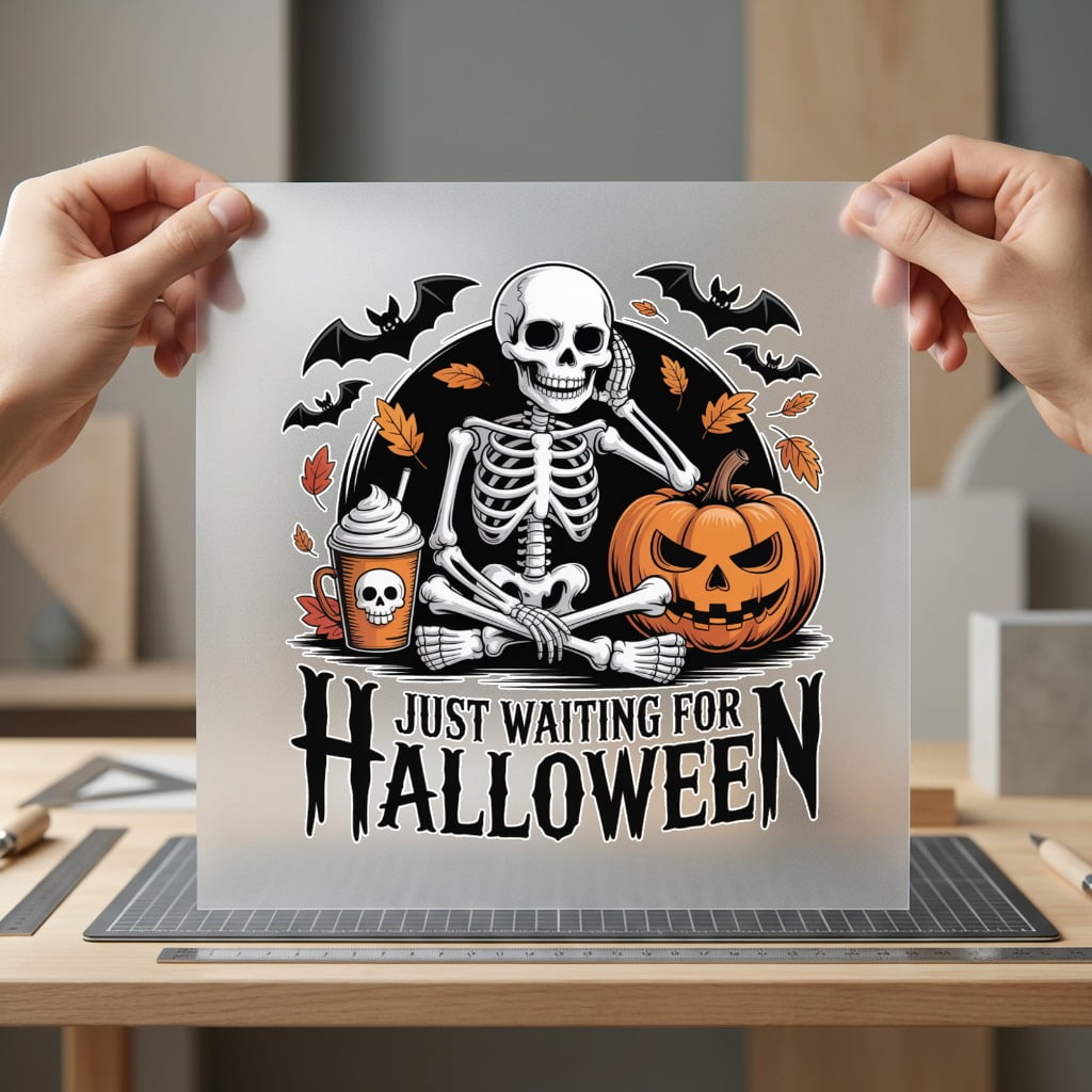 Just Waiting Halloween Skeleton Halloween Fall Ready to Press DTF Transfer for Dtf