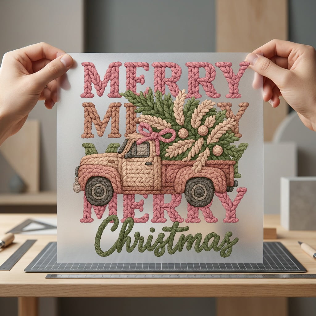 Knitted Christmas Truck Cozy Christmas Vintage Ready to Press DTF Transfer for Dtf