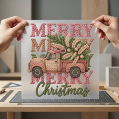 Knitted Christmas Truck Cozy Christmas Vintage Ready to Press DTF Transfer for Dtf