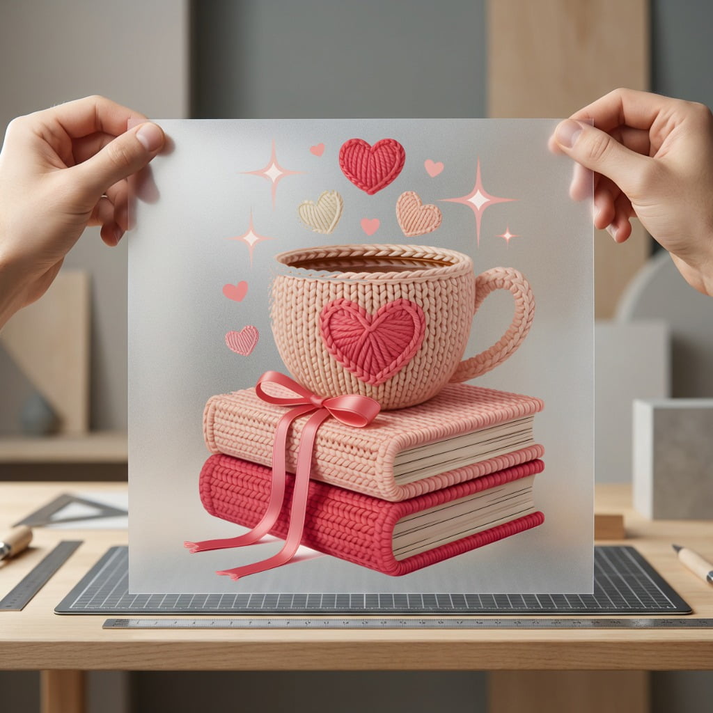 Knitted Hearts Coffee Cozy Valentine Ready to Press DTF Transfer for Dtf