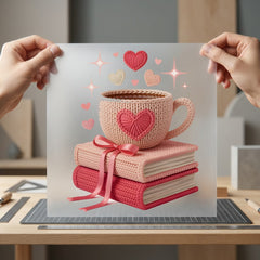 Knitted Hearts Coffee Cozy Valentine Ready to Press DTF Transfer for Dtf