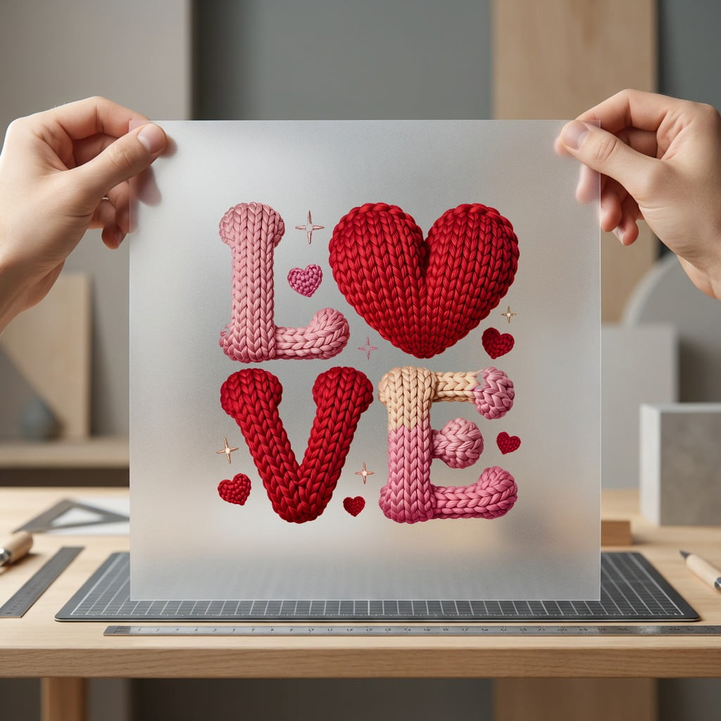 Knitted Love Text Valentine Valentine Ready to Press DTF Transfer for Dtf