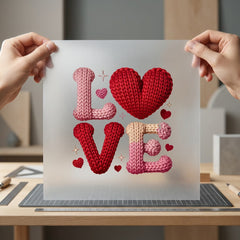 Knitted Love Text Valentine Valentine Ready to Press DTF Transfer for Dtf