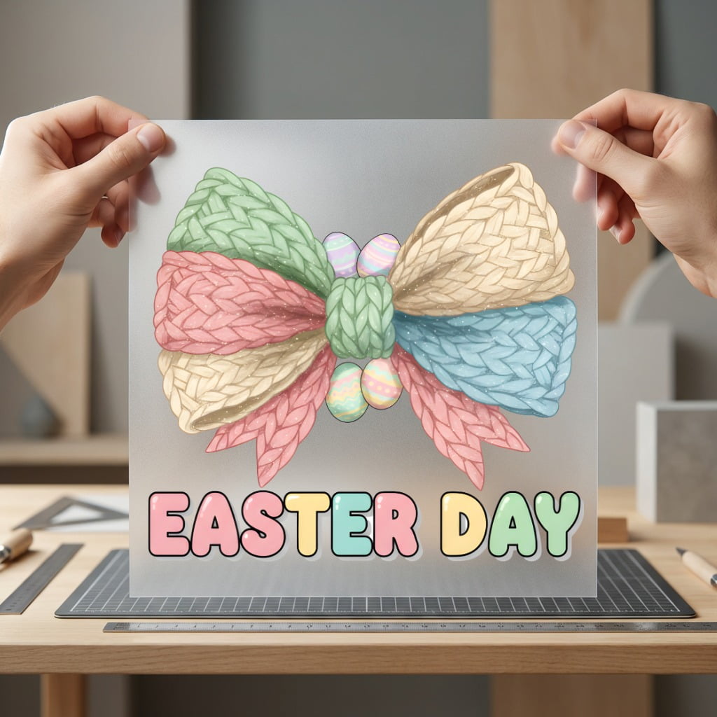 Knitted Pastel Easter Bow Easter Spring Ready to Press DTF Transfer for Dtf