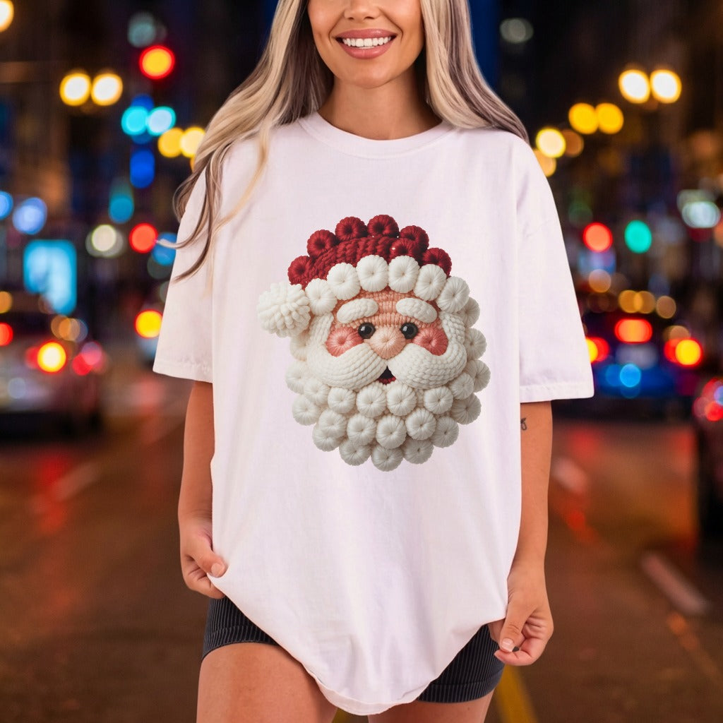 Knitted Santa Face Holiday Christmas Winter Ready to Press DTF Transfer for Dtf