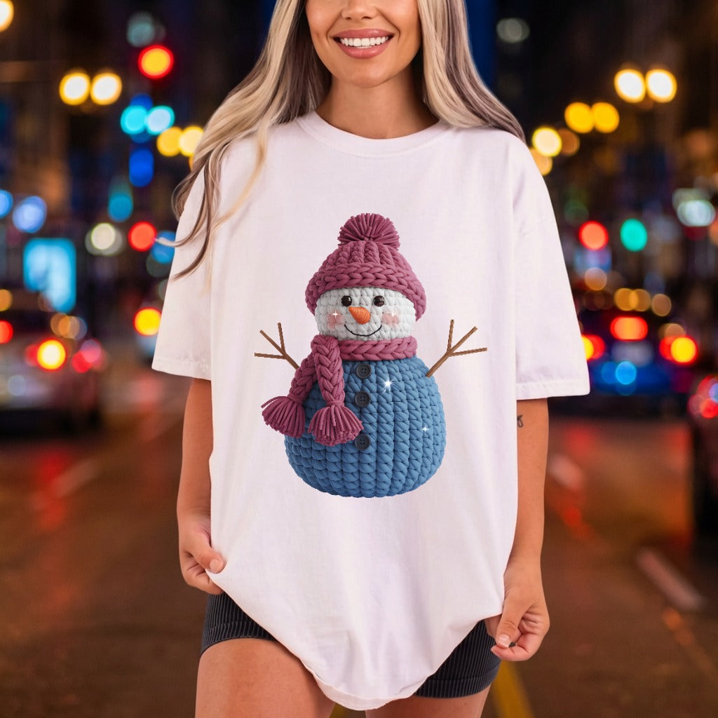 Knitted Snowman Winter Holiday Christmas Winter Ready to Press DTF Transfer for Dtf