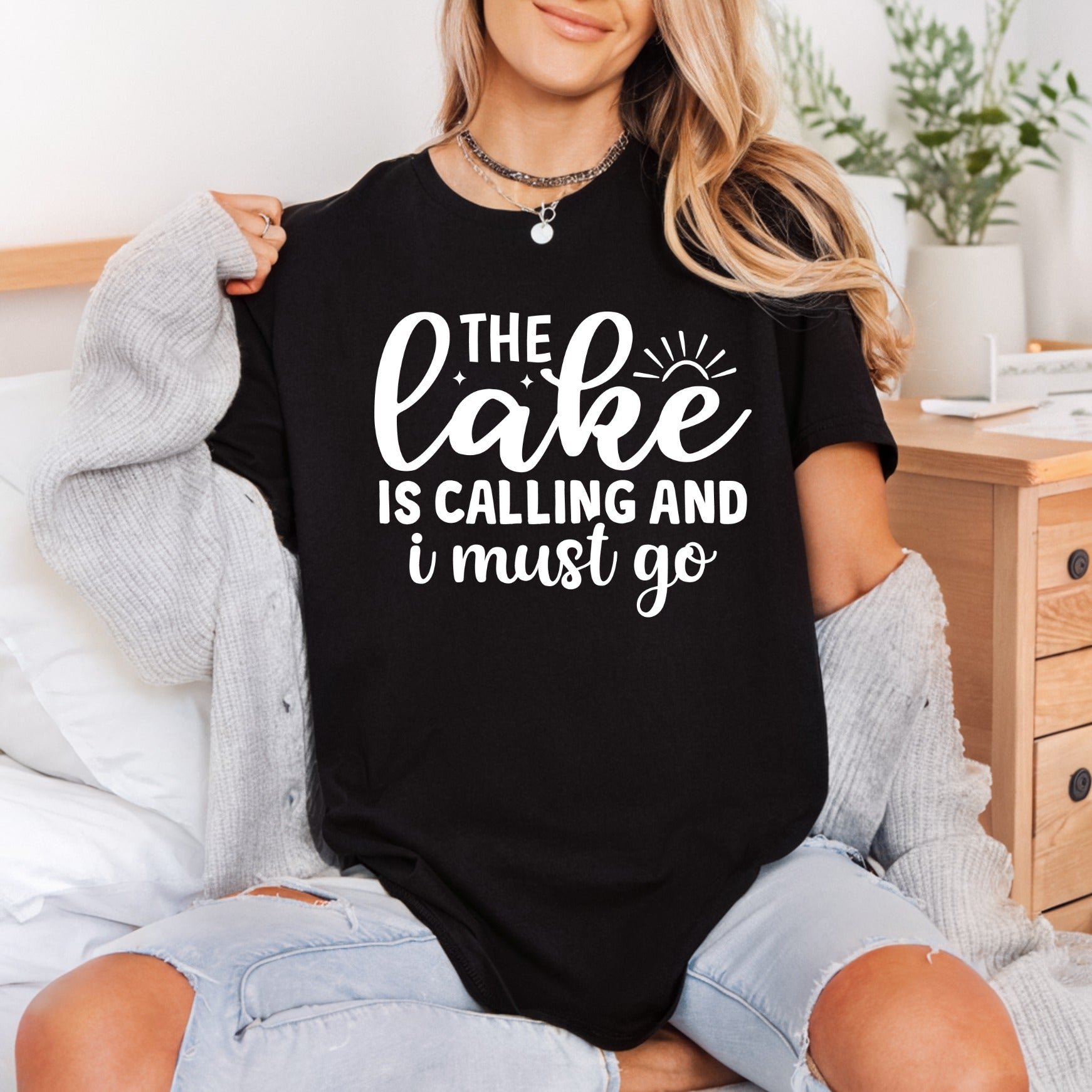 Lake Calling Scenic Calligraphy Fishing Camping Ready to Press DTF Transfer for Dtf