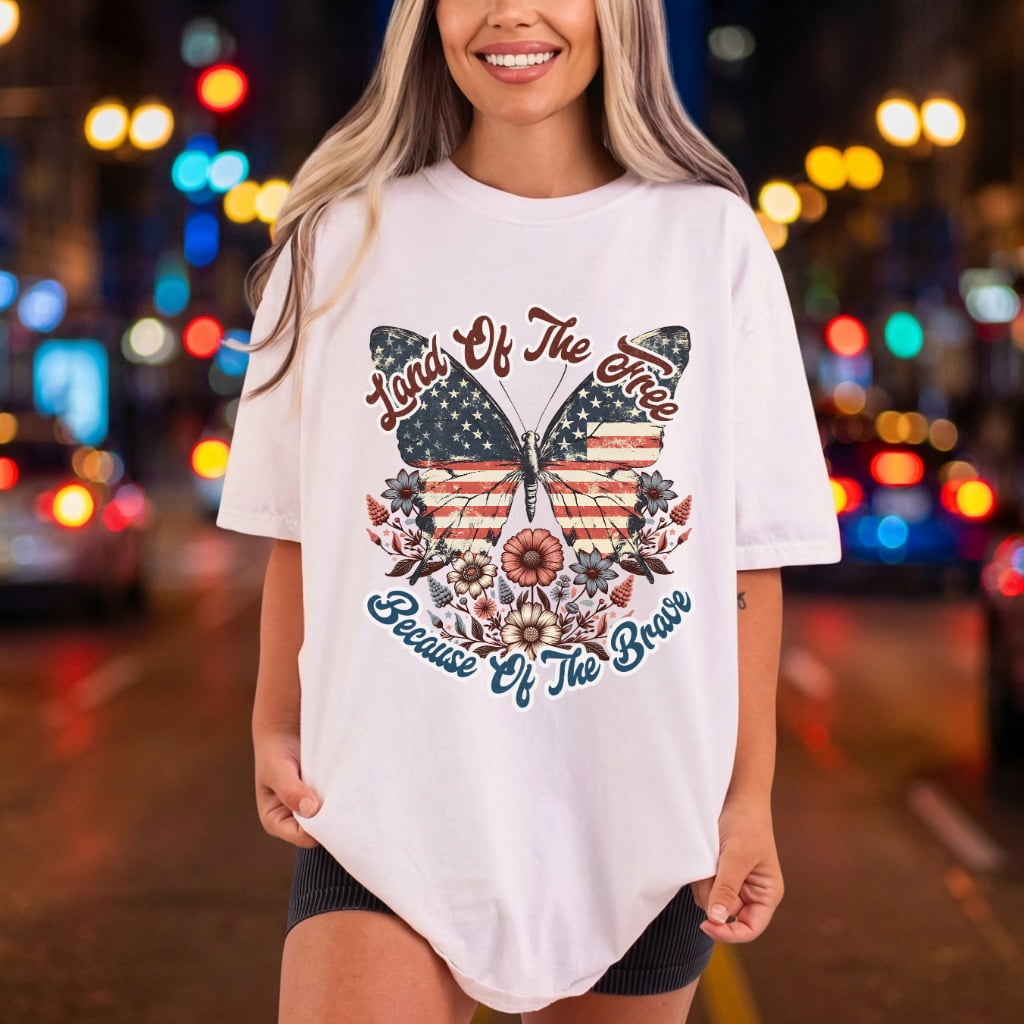 Land Free Butterfly Patriotic 4th Of July Patriotic Ready to Press DTF Transfer for Dtf