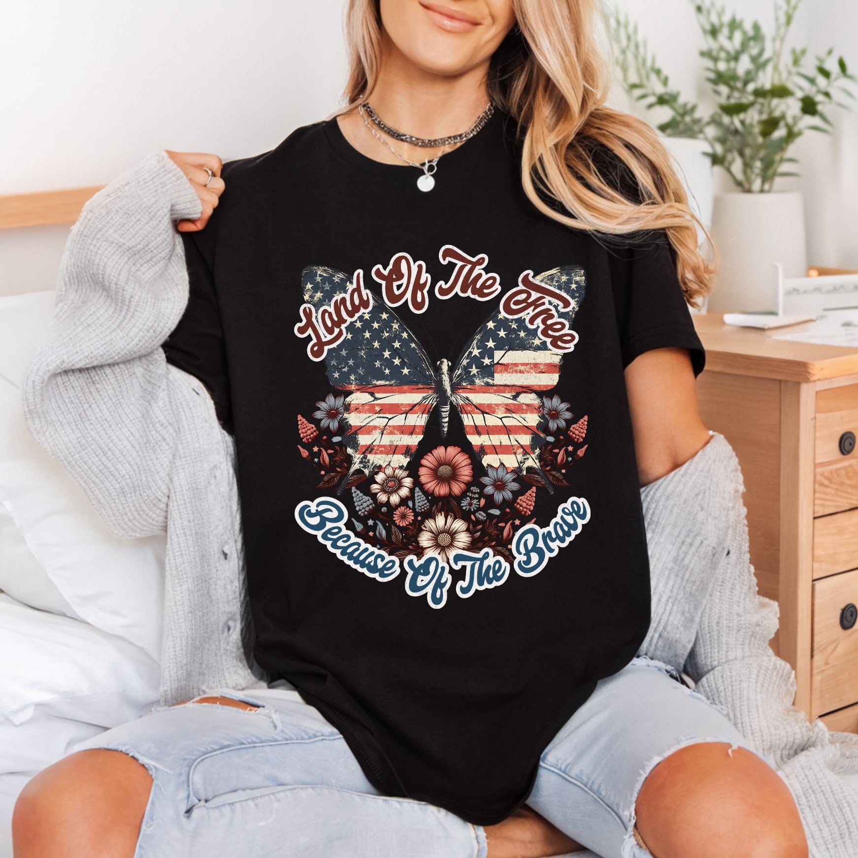 Land Free Butterfly Patriotic 4th Of July Patriotic Ready to Press DTF Transfer for Dtf