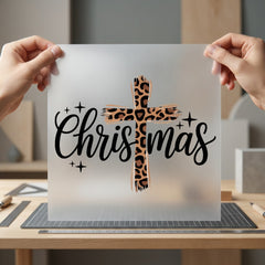Leopard Cross Christmas Holiday Christian Faith Ready to Press DTF Transfer for Dtf