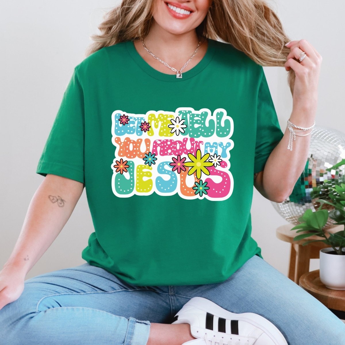 Let Me Tell You About My Jesus | Groovy Faith Tee - Luckets.com