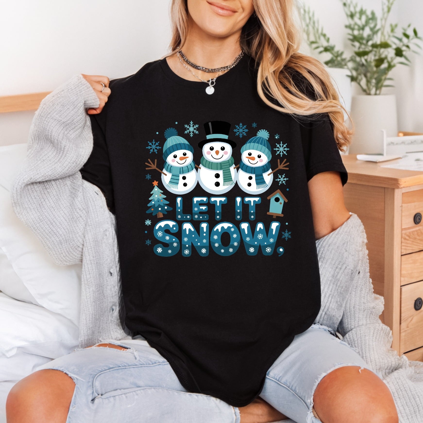 Let Snow Snowmen Winter Christmas Winter Ready to Press DTF Transfer for Dtf
