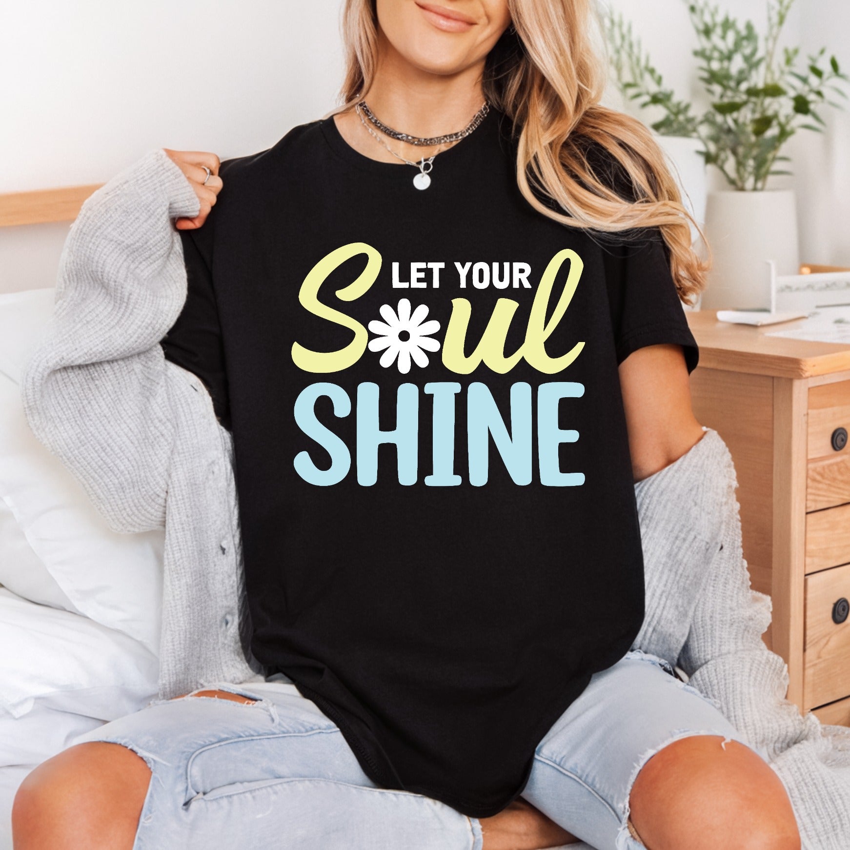 Let Soul Shine Positive Retro Boho Ready to Press DTF Transfer for Dtf