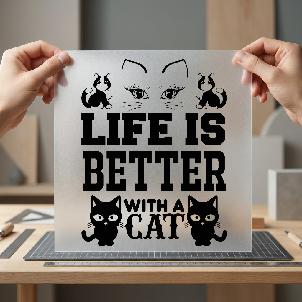 Life Better Cat Kitty Funny Sarcastic Ready to Press DTF Transfer for Dtf