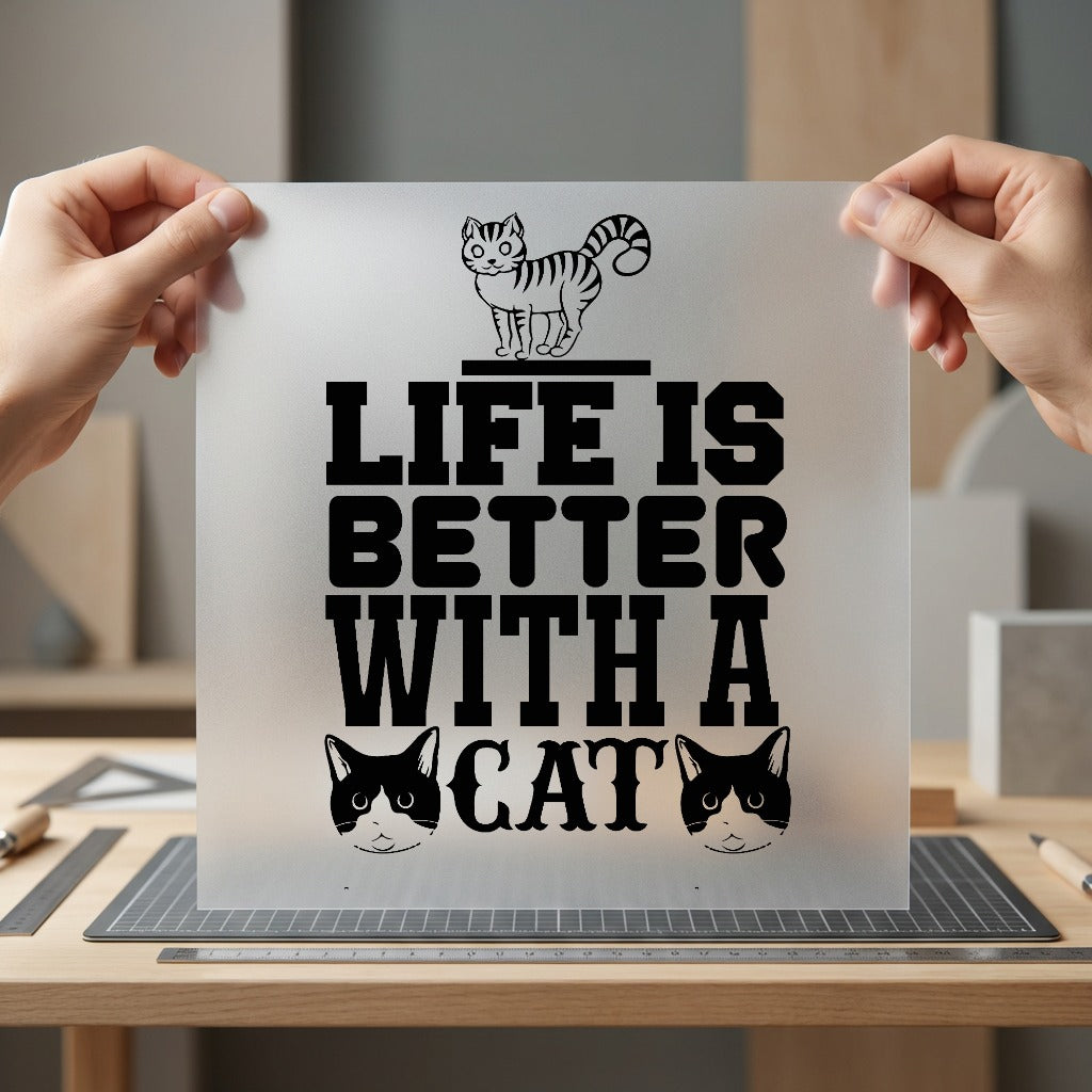 Life Better Cat Pet Funny Sarcastic Ready to Press DTF Transfer for Dtf