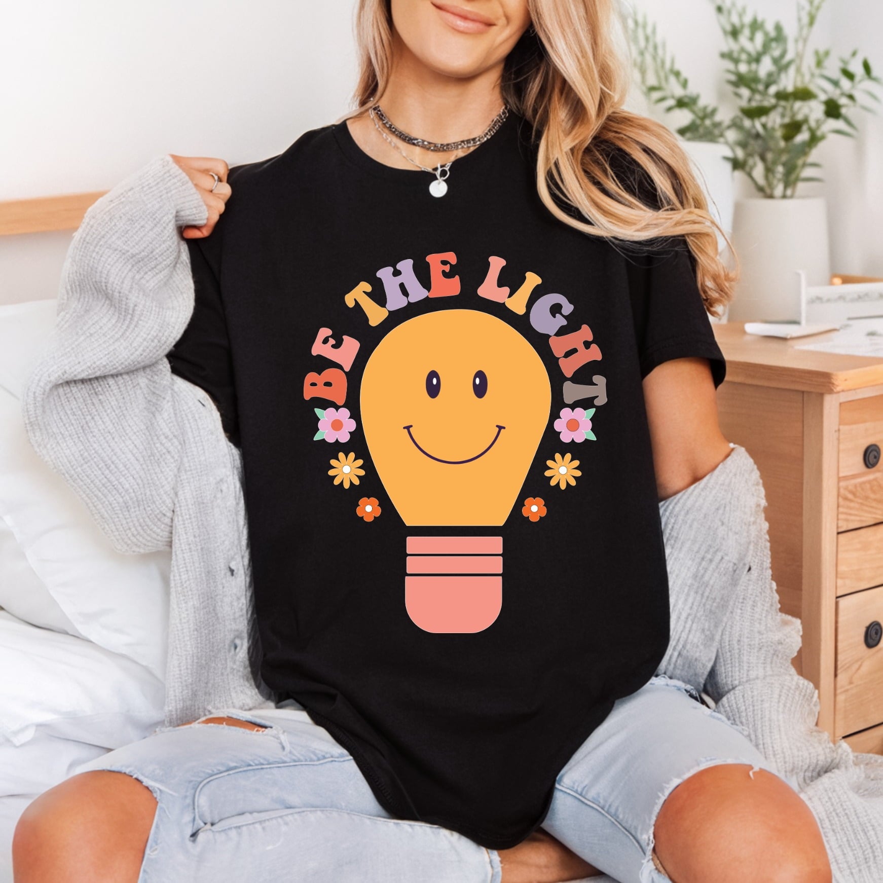 Light Smiley Bulb Retro Retro Ready to Press DTF Transfer for Dtf