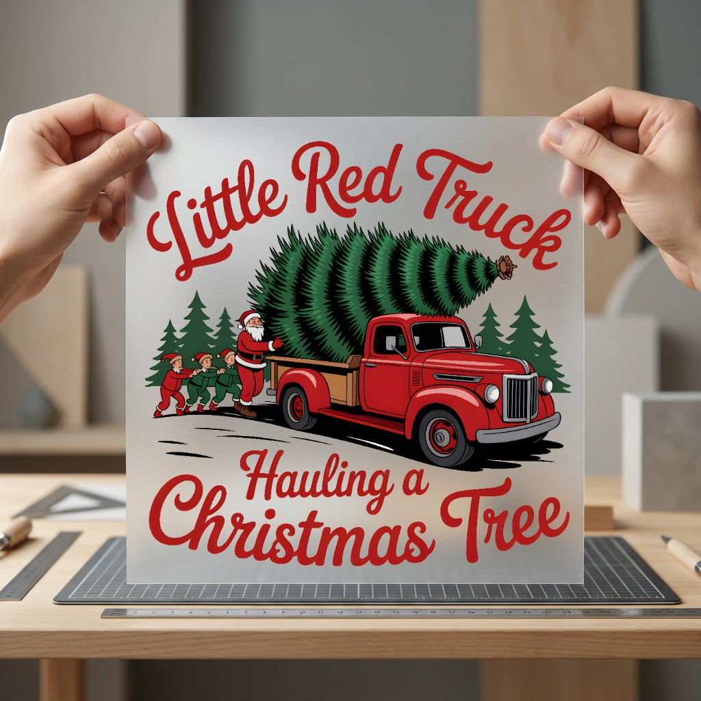 Little Red Truck Hauling Christmas Ready to Press DTF Transfer for Dtf