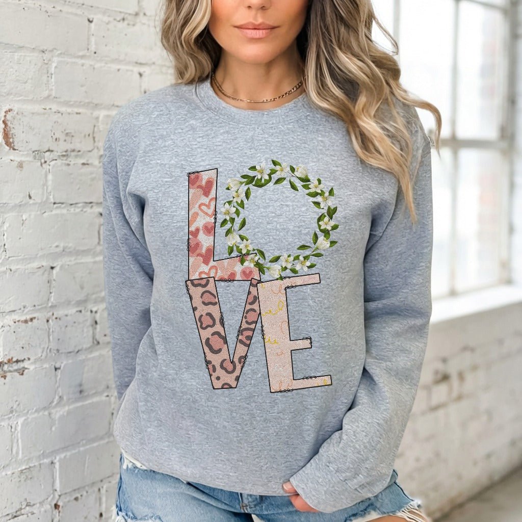 LOVE Floral Leopard Print | Faith & Grace Sweatshirt - Luckets.com