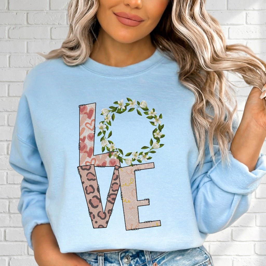LOVE Floral Leopard Print | Faith & Grace Sweatshirt - Luckets.com