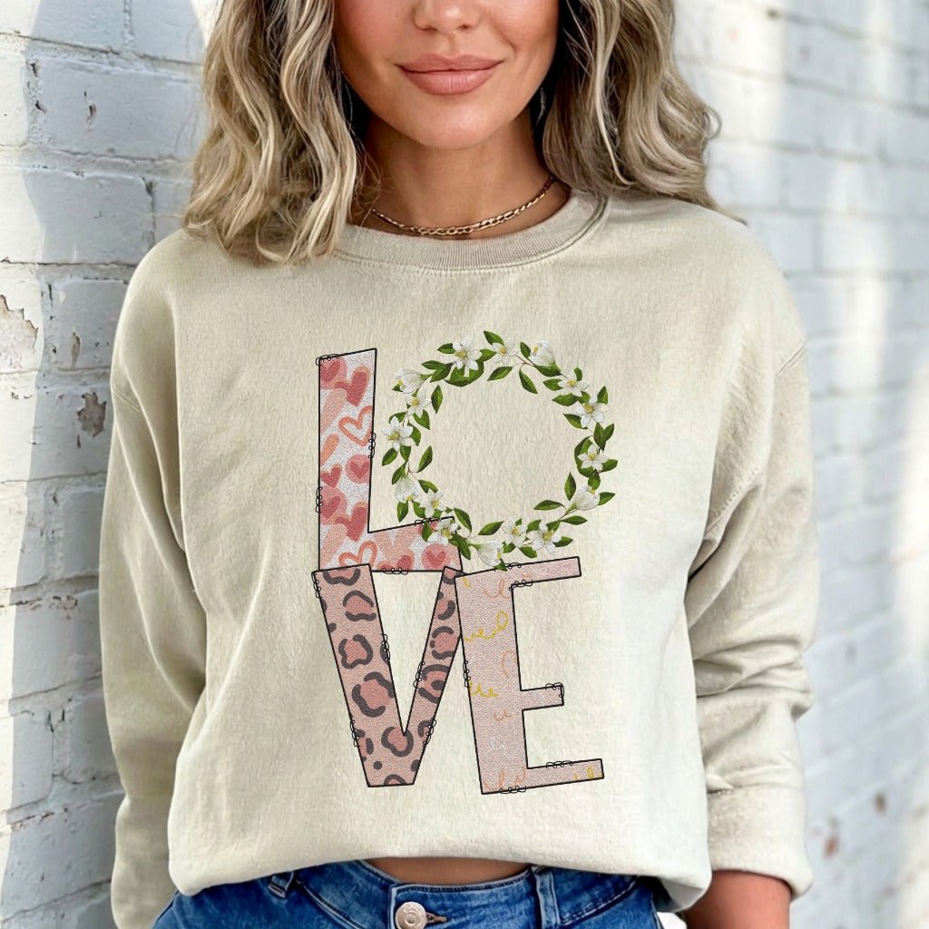 LOVE Floral Leopard Print | Faith & Grace Sweatshirt - Luckets.com