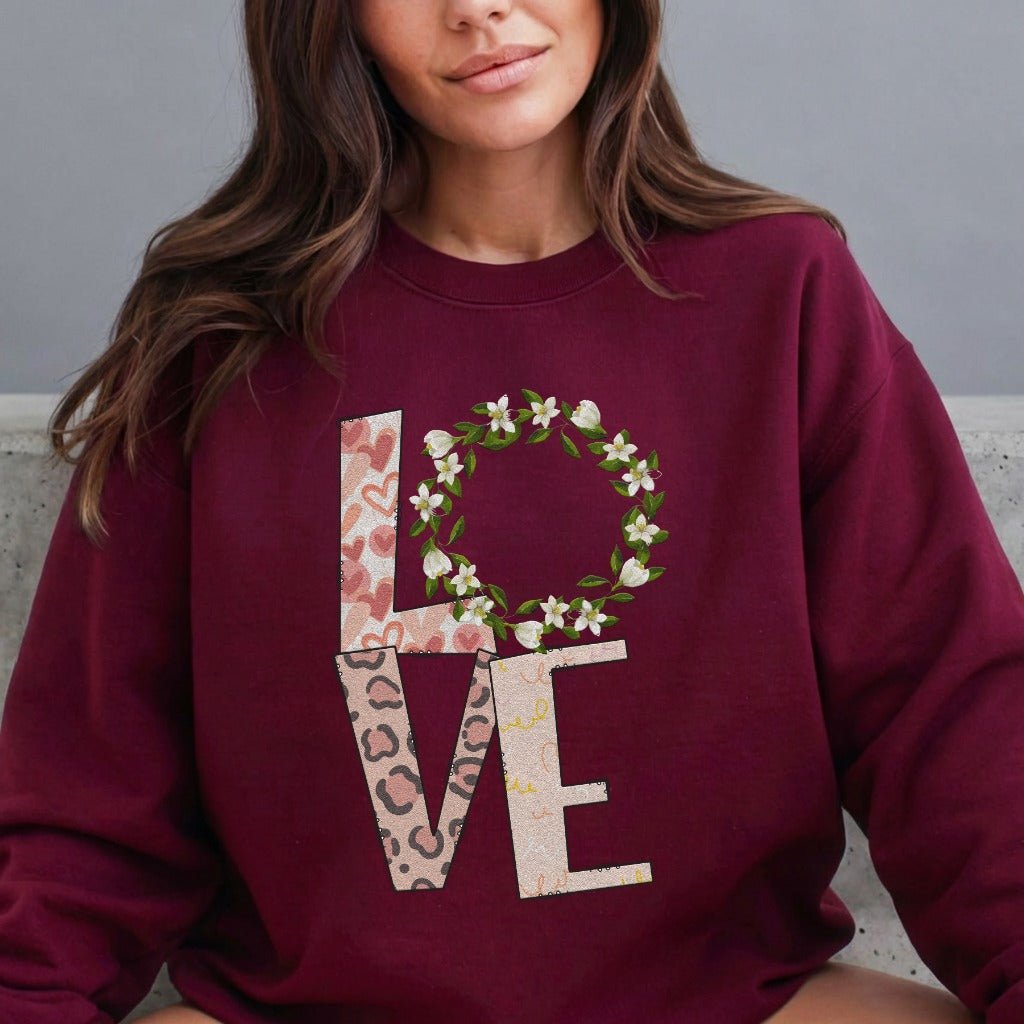 LOVE Floral Leopard Print | Faith & Grace Sweatshirt - Luckets.com