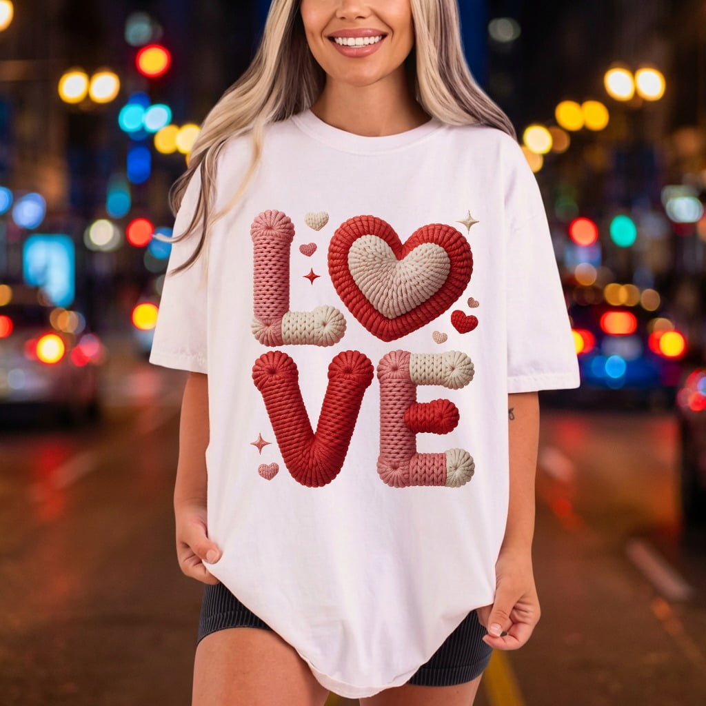 Love Knitted Text Valentine Valentine Ready to Press DTF Transfer for Dtf
